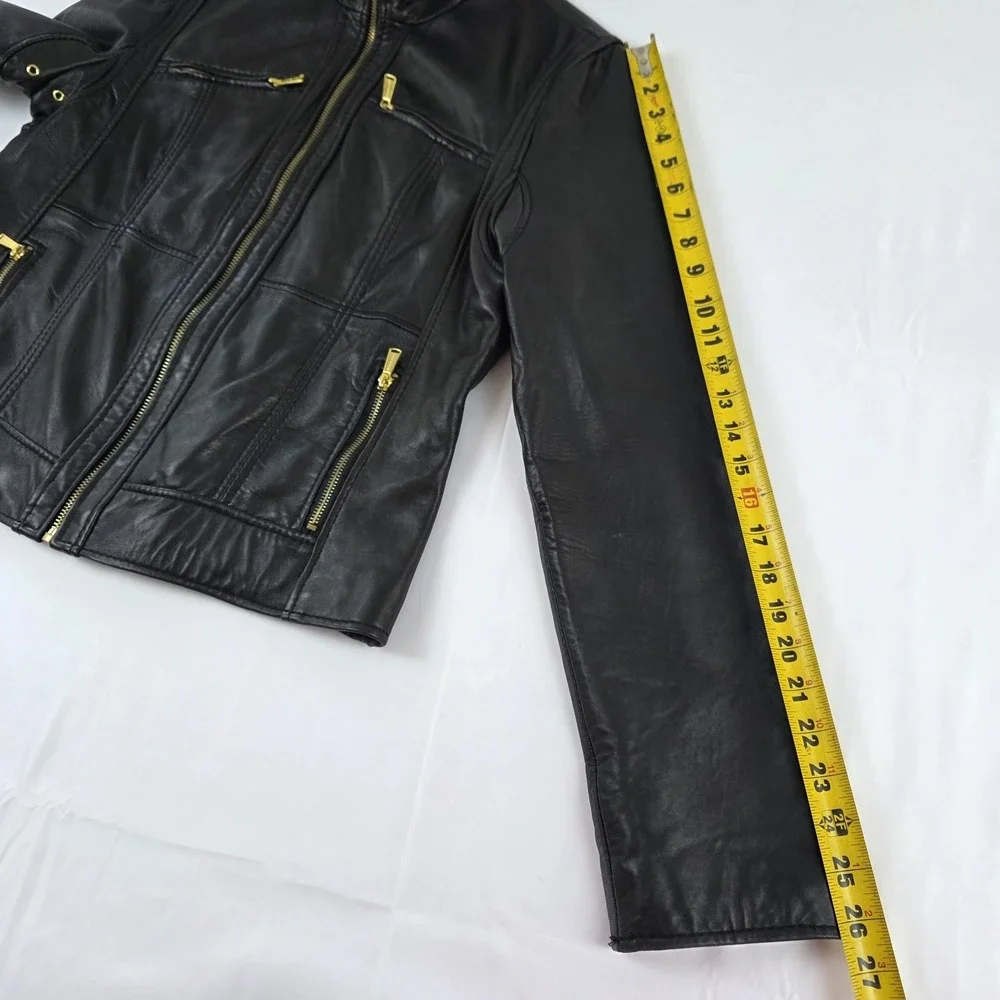 Michael Kors Jacket Womens XL Black Leather Moto Full Zip Sherpa Collar Lined